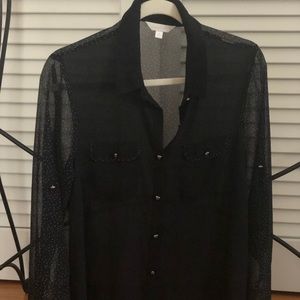 Sheer black polka dot shirt by Charming Charlie